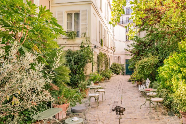 Rue pavée menant à l'Hôtel des Grandes Écoles à Paris