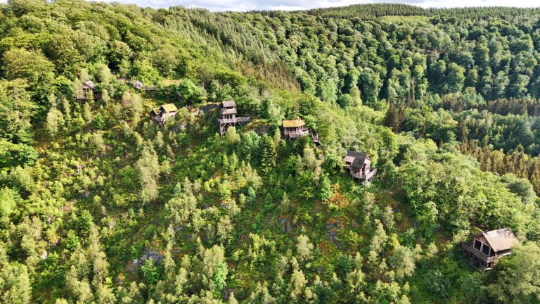 Cabanes vue du ciel aux Cabanes de Rensiwez à Houffalize