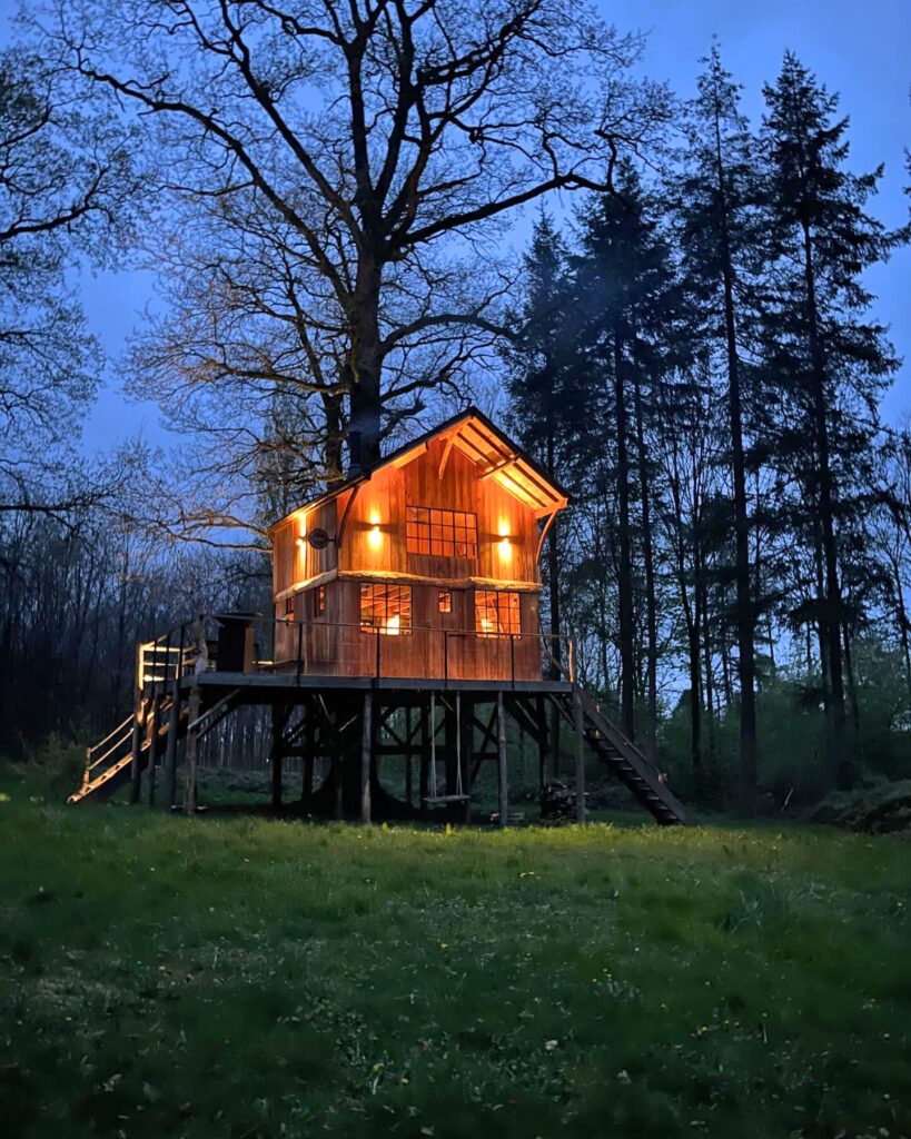 Cabane Écorces de nuit dans les Ardennes belges