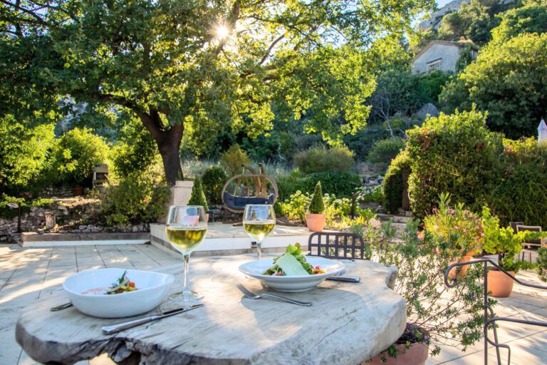 Apéritifs au soleil au Mas d'Aigret dans les Baux-de-Provence